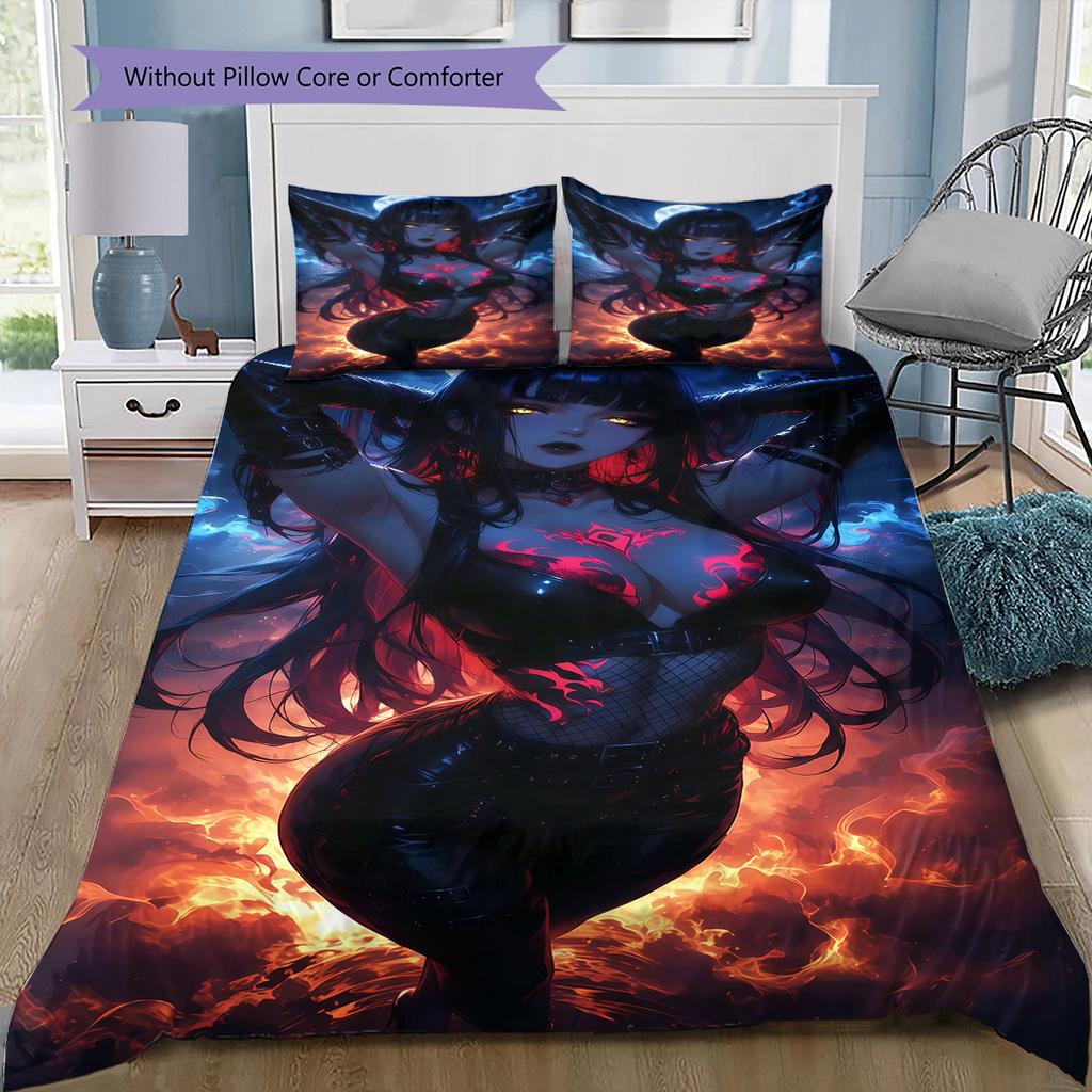 Anime Pattern Bedding Quilt Set Quilt Cover Pillowcase Home Decoration Birthday Gift (1 * Duvet Cover + 2 * Pillowcase, Without Core)