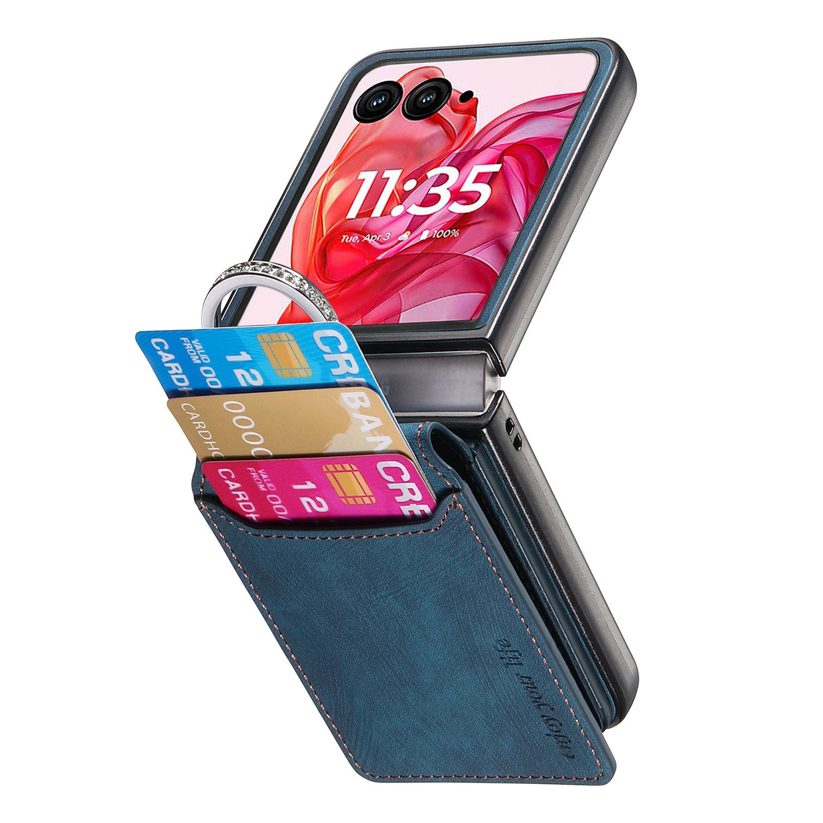 

For Motorola Razr 60 Ultra 5G Case Card Holder Kickstand Retro Texture Leather Back Cover Black