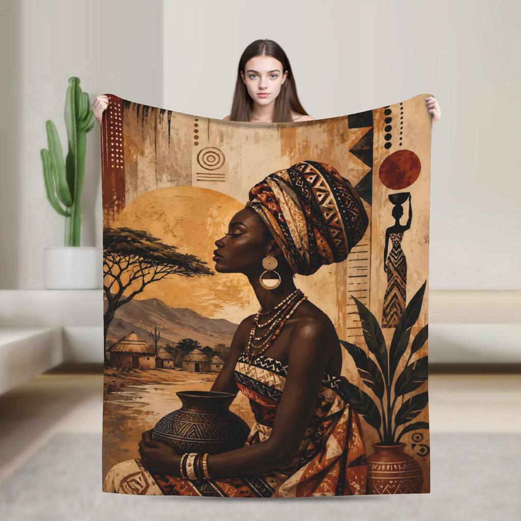 Super Soft ART African Ethnic-Style Throw Blanket Premium Fleece Flannel Lightweight Bed Blanket Cozy Plush Blankets