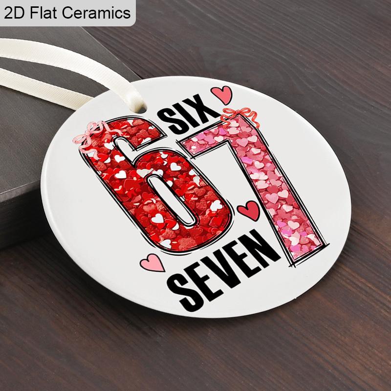 Pink Number '67'Ceramic Ornament, Romantic Valentine’s Day Gift, Christmas Tree Hanging Decor, Backpack Charms,Valentine’s Day Anniversary Keepsake