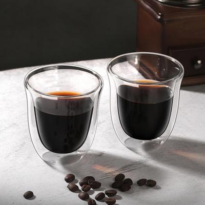 4pcs Glass Espresso Coffee Mugs Double Wall Insulated Cups Drinking Glasses for Tea,Coffee,Latte,Cafe,Milk,Clear Drinkware Mug