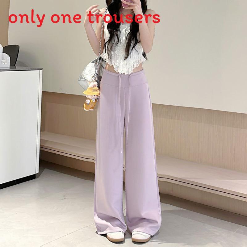 Space Cotton High Waist Drawstring Wide Leg Lounge Pants For Women With Pockets