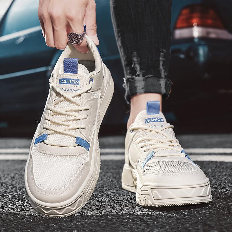 Fashion Color Matching College Style Casual Low-Top Board Shoes Mesh Thin Breathable Thick Sole Heightening Men'S Shoes