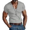 Herren Rippstrick V-Ausschnitt Kurzarm Slim Fit Lässig Einfarbiges T-Shirt