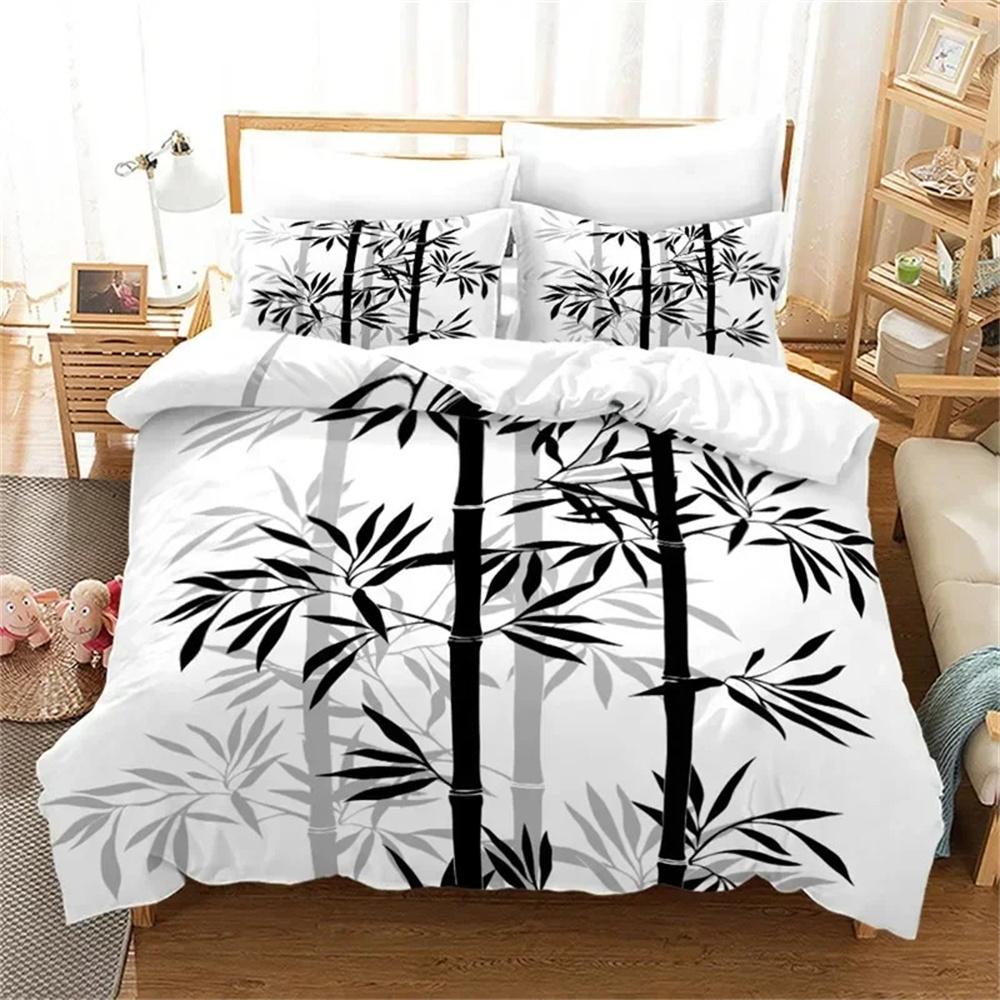 Japanese Style Mount Fuji Comforter Cover Red Cherry Blossoms Print Bedding Set Ink Painting Duvet Cover  For Adults Teens Girls 135x200cm