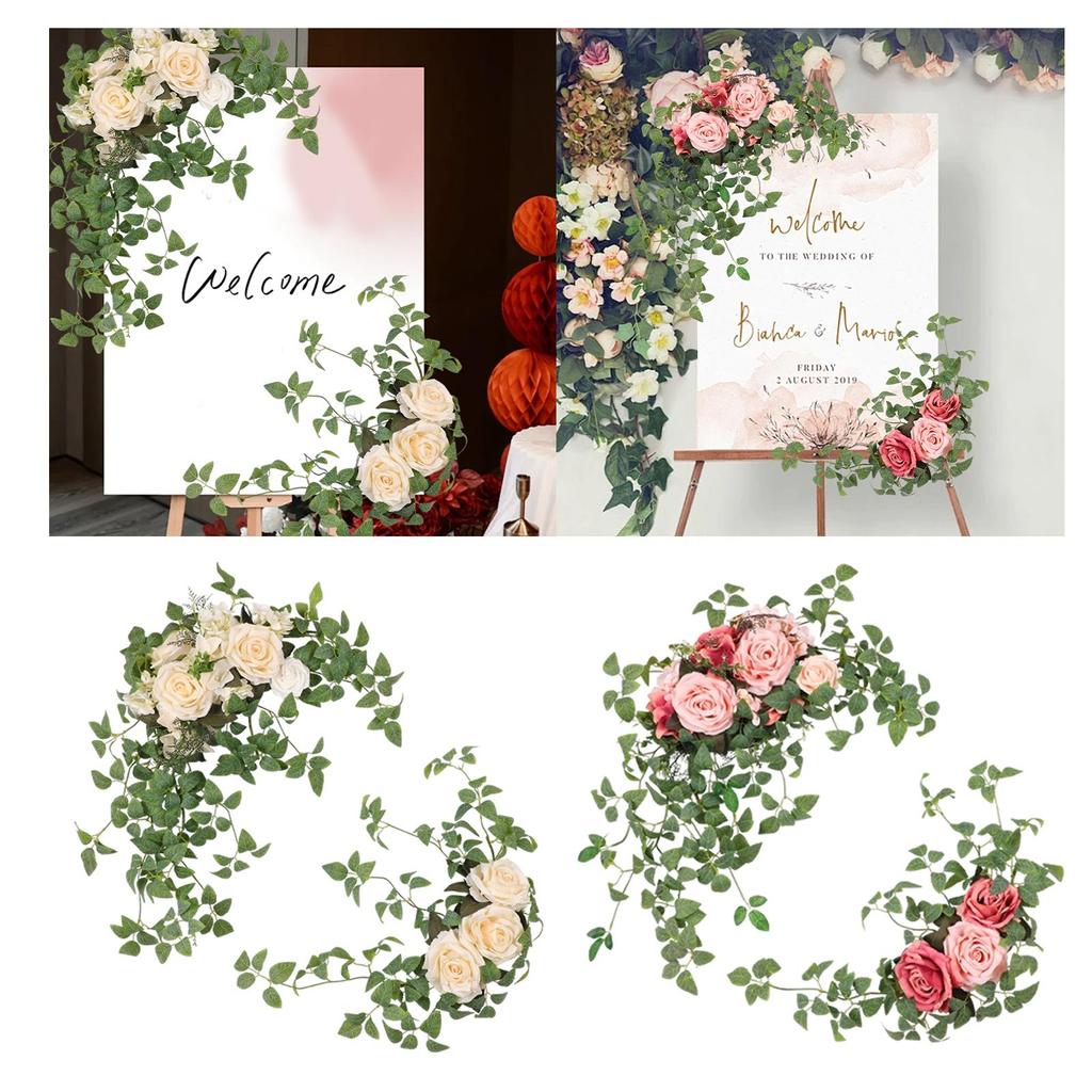 2Pcs Wedding Arch Flowers Welcome Signs Floral Swags Crafting Corner Row Backdrop Decor Garland Ornament for Party Entryway
