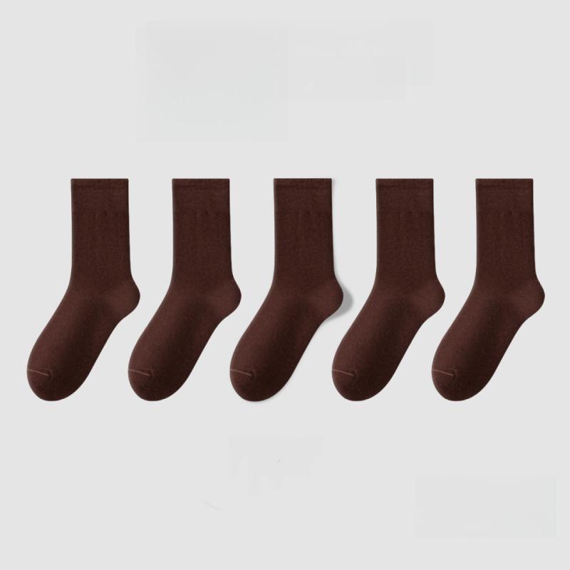 1/5 Pairs Cotton Socks Women Seamless Soft Crew Socks Medium Tube Long Loose Casual Solid Color Anti-Pilling Breathable
