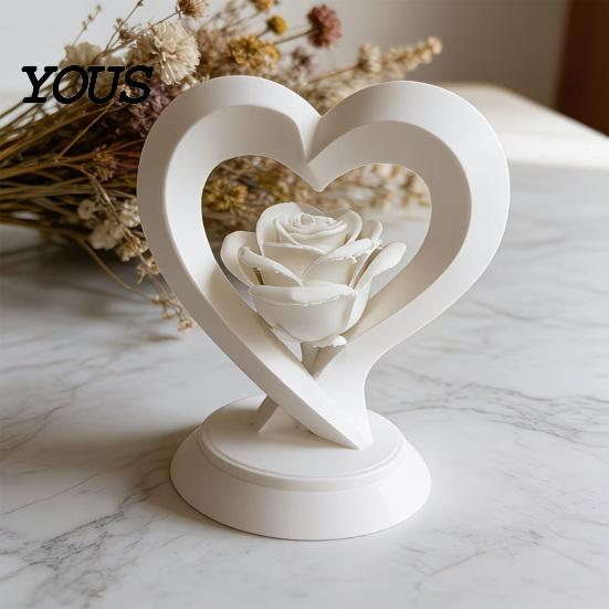Delicate Rose Texture Decor Heart Figurine, 3D Printed Sculpture, Romantic Desktop Decoration Decorative Ornament for Table, Shelf Centerpiece