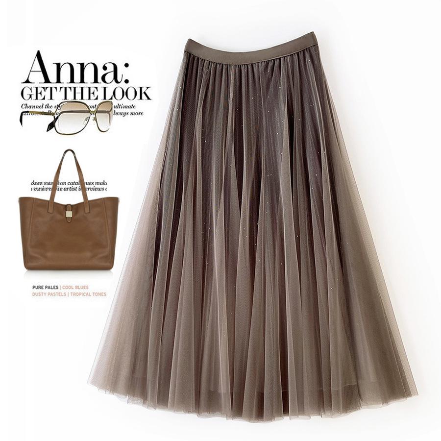 Women s Starry Sky Gradient Pleated Mesh Skirt 2026: Fashionable Slimming Long Skirt with Large Hem One Size хаки