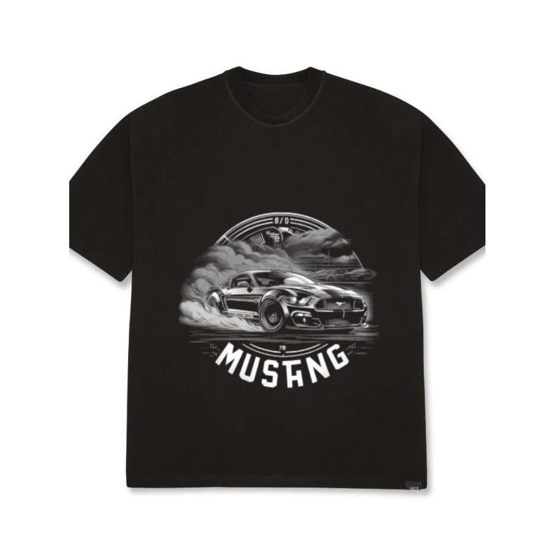 

Men s Oversized T-Shirt Black Mustang Car Graphic Print Streetwear Casual Wear XXXXL чёрный