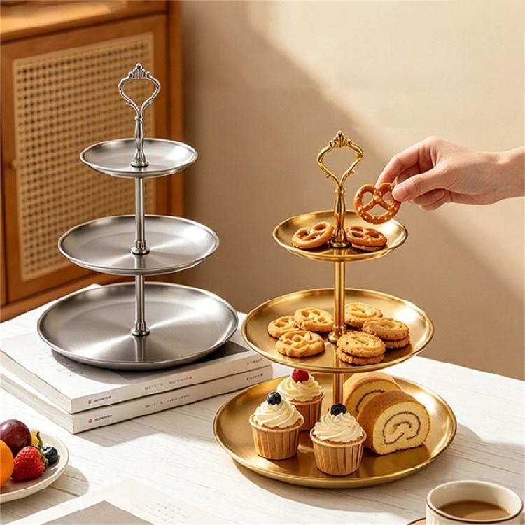 Espositore in Acciaio Inossidabile Vassoio da Portata Multi Livello Torre per Dolci Antiruggine Per Panetterie e Caffetterie