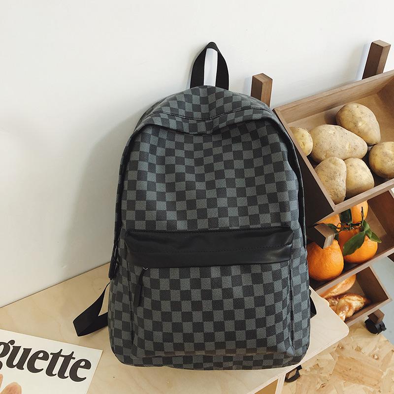 Schultasche1011 neue Mode klassisches Karomuster koreanische Version Rucksack mit großer Kapazität personalisiert trendig Herren Leder Outdoor Reise Rucksack