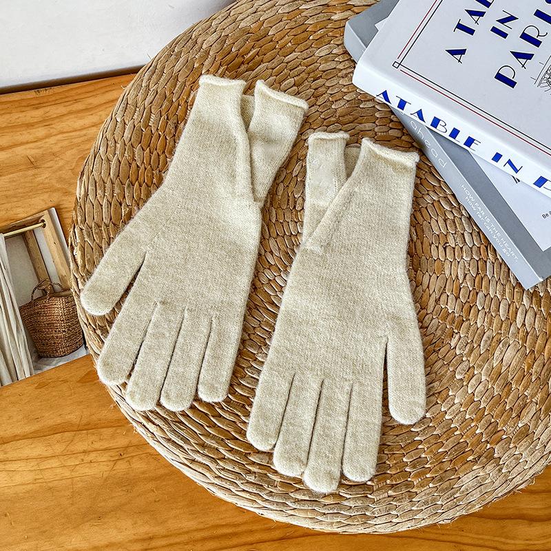 Jiatu's new thermal gloves, wool autumn and winter women's windproof knitted solid color cold-proof cashmere cycling gloves