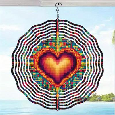 Metal Wind Chime with Rotating Heart Design Pixel Art Spiral Garden Decor No Power Needed Easy Install for Outdoor Patio Yard