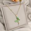 Fashionable and Sophisticated Green Pearl Butterfly Teardrop Necklace for Women, Elegant and Versatile Titanium Steel Collarbone