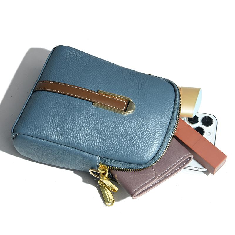 2022 Fashion Real Cowhide Girls Purse Phone Pouch Genuine Leather Shoulder Bags Woman Minimalist Solid Color Mini Crossbody Bag