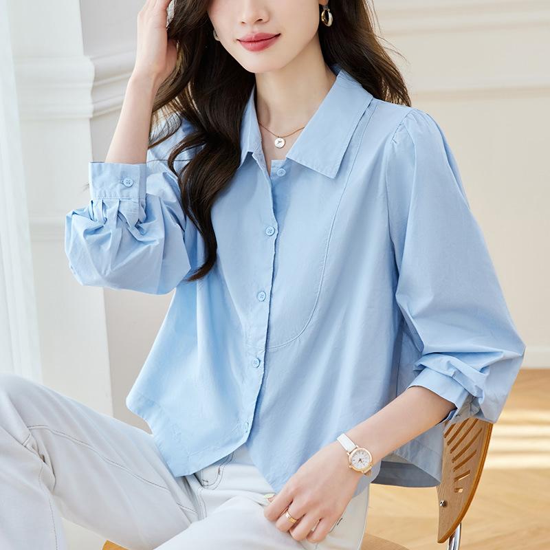 

Необычная и универсальная рубашка с лацканами и длинными рукавами для лета, новый дизайн, нишевый хлопковый топ XXL синий