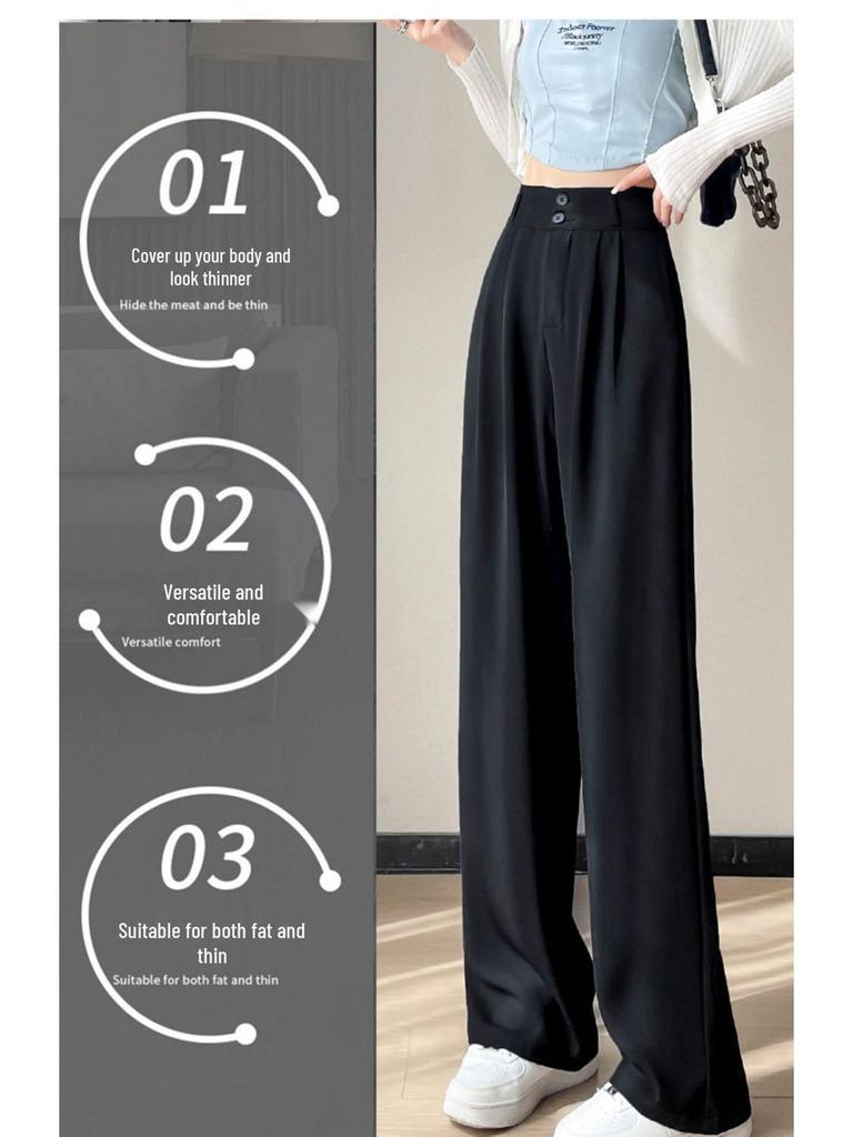 Ice Silk High Waist Chiffon Wide Leg Pants - Women's Summer Korean Style