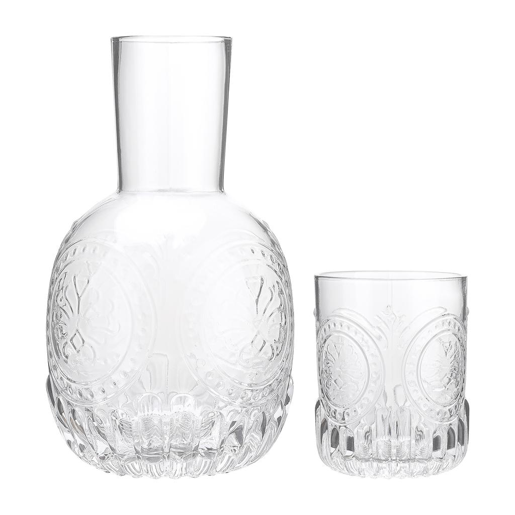 1L Water Carafe Set Vintage Bedside Water Carafe and Cup Thick Glass Versatile for Home Bedroom Use Transparent