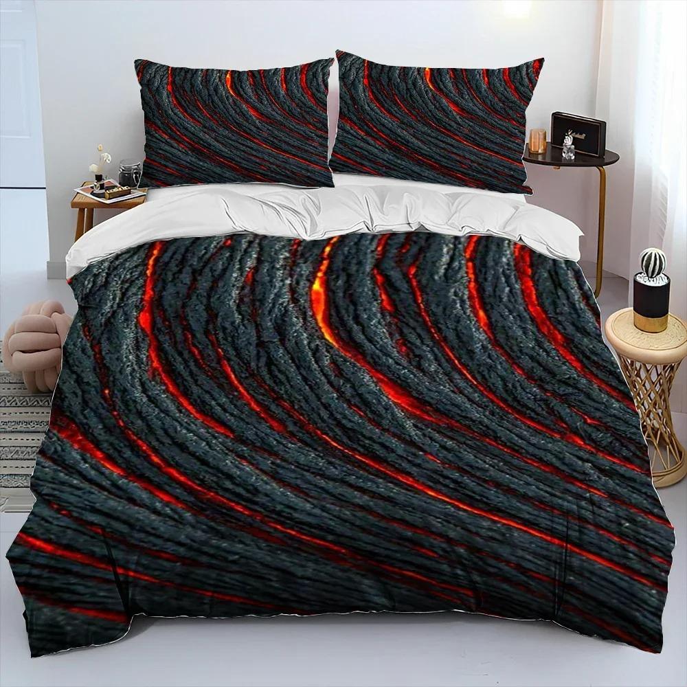 3D Vulkan Lava Magma Bettwäsche Set, Bettbezug Bettwäsche Set Bettdeckenbezug Kissenbezug, King Queen Size Bettwäsche Set Erwachsene Jungen