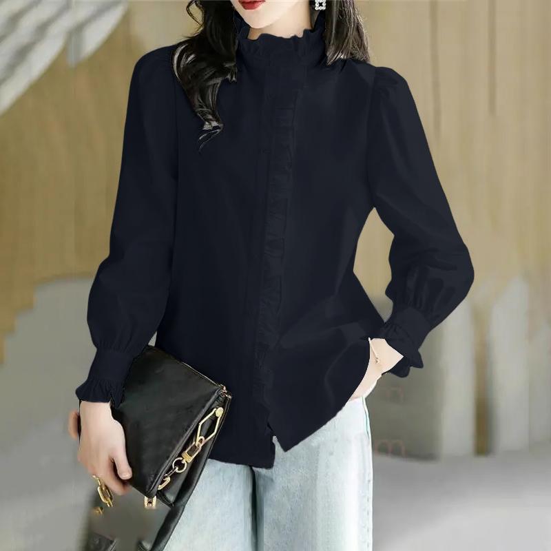 ZANZEA Damska bluzka z długim rękawem i stójką w jednolitym kolorze