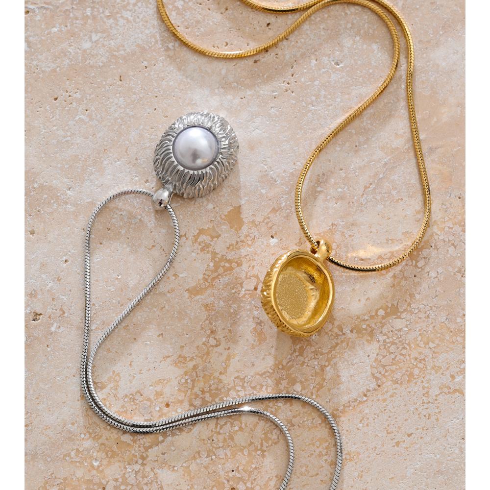 Yhpup Simulated Pearls Round Casting Pendant Necklace Stain Less Metal Stainless Steel Popular High Quality Jewelry Recommend