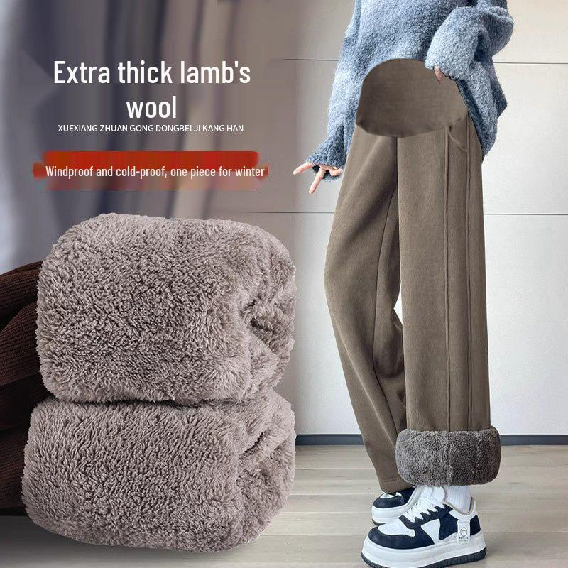 

Maternity Wide-Leg Pants: Autumn/Winter 2025 Style, Thick Velvet, Lambswool, Warm and Loose Fit M (90-105 jin)