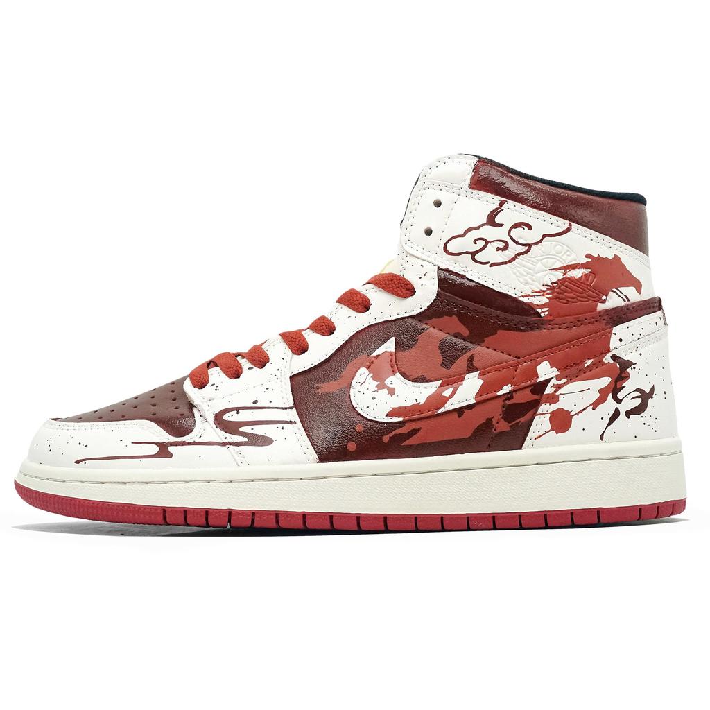 Jordan Air Jordan 1 Fiery Lucky Horse Abrasion Resistant Mid top Vintage Basketball Shoes Unisex Beige Red DQ8426-105(Team1321-SBOX)