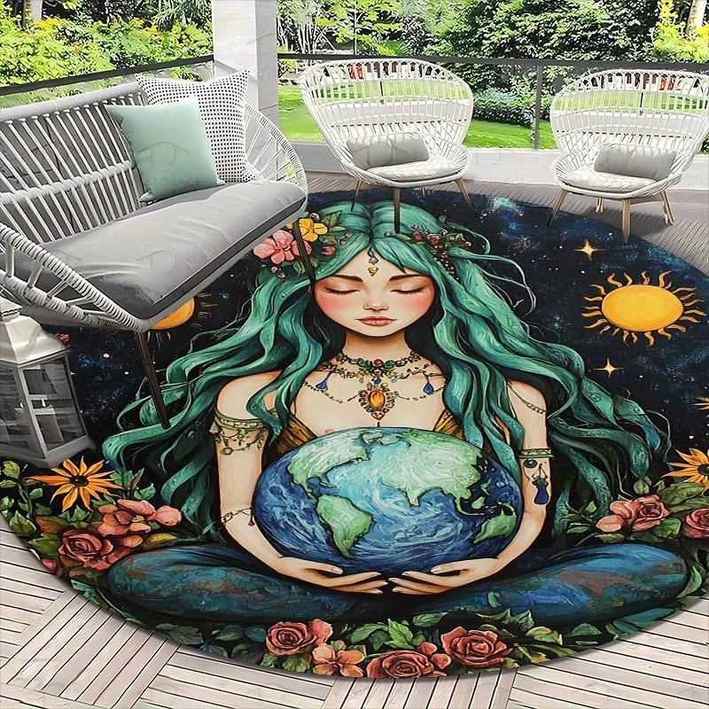 Mysterious Goddess Earth Flannel-printed Round Floor Mats Are Slip-resistant Suitable Living Room Bedroom Terrace Garden Carpets