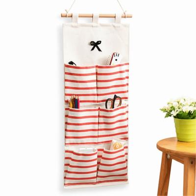 Linen Fabric Wall Hanging Storage Bag Wall Mounted Multi-Layer Hanging Storage Bag Multi-Pocket Design Durable
