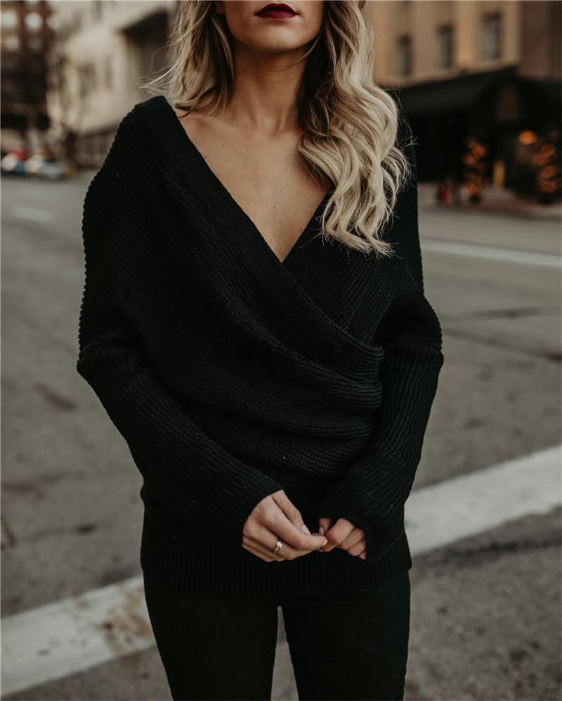 Autumn and winter new solid color European and American OL commuter knitted sweater women's thin sweater