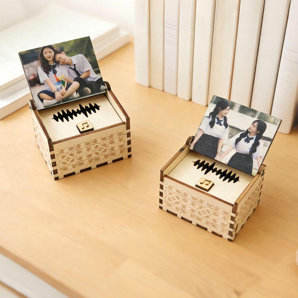 Engraved Wooden Music Box - Eight-Tone Mother's Day & Birthday Gift with Custom Photo