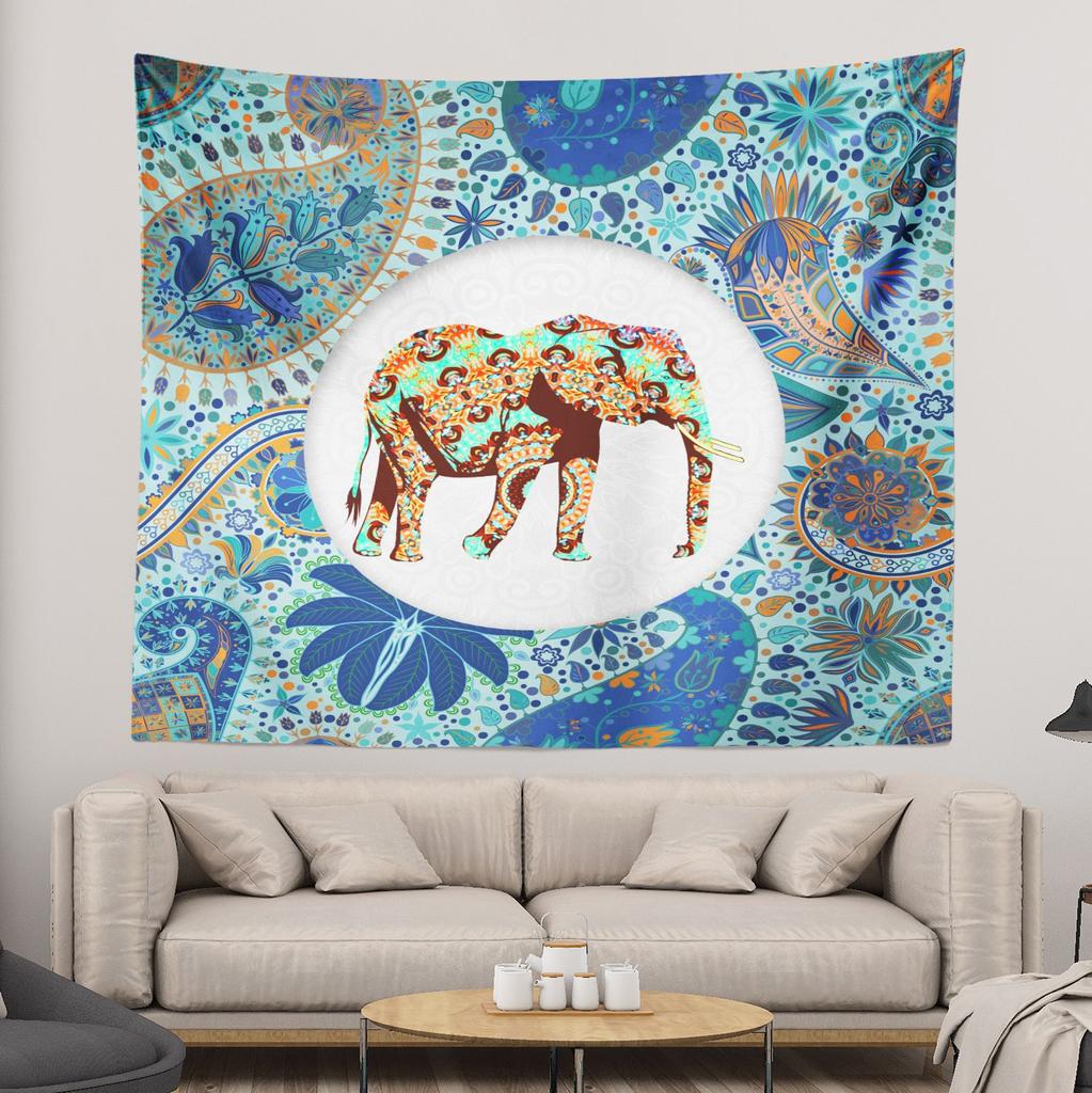 Nordic INS Elephant Background Fabric Cross Border Decoration Wall Carpet Home Decoration Wall Carpet Colorful Elephant Background Hanging Fabric