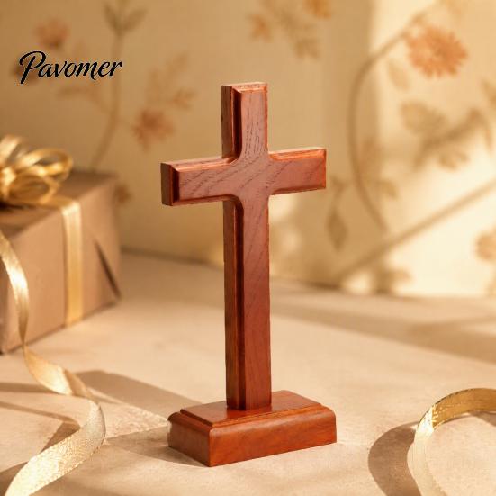 Wooden Decoration Solid Wood Stand Tabletop Ornament, Standing Christian Gifts, Freestanding Block Religious Faith Decor for Home Prayer Room Desktop