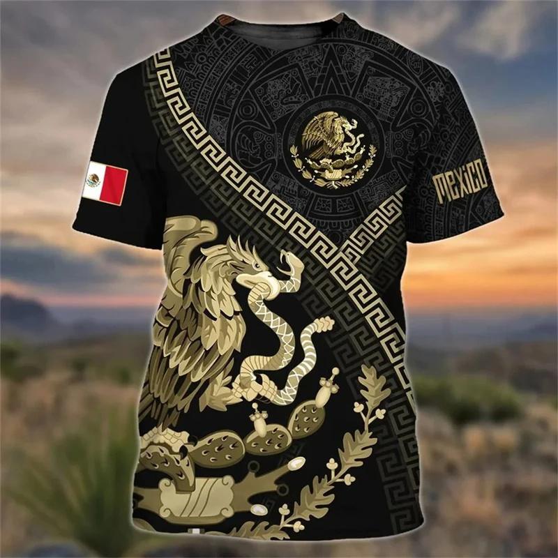 3D-gedrucktes Mexiko-Flaggen-T-Shirt für Herren, T-Shirts mit Adler-Grafik, Sommer, Freizeit, Streetwear, übergroße Sport-T-Shirts, Rundhals-Oberteile