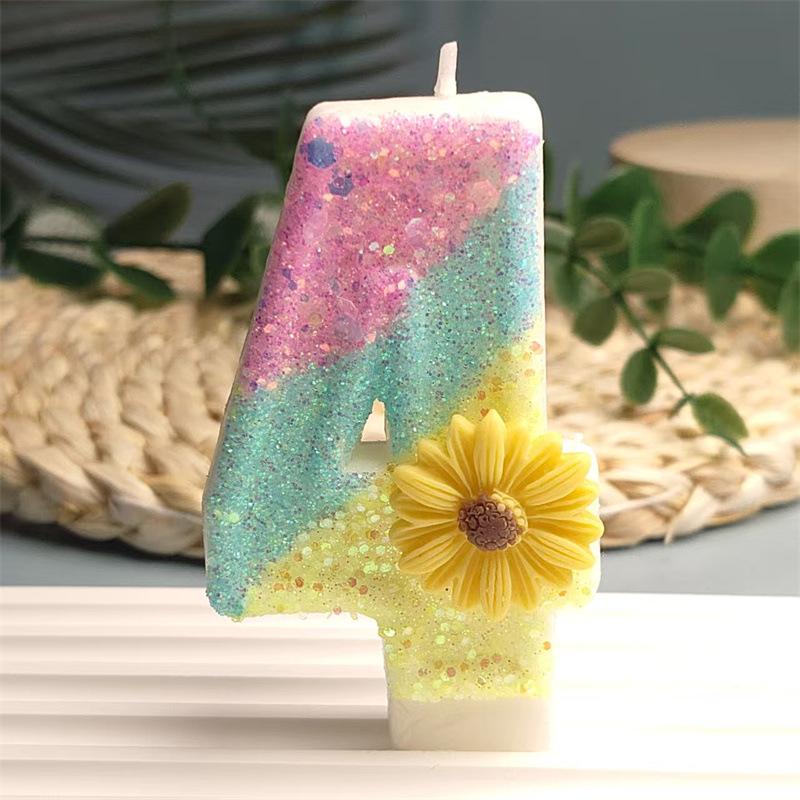 Creative Design Yellow Sun Flower Digital Candles Made of Delicate Cake Candle Decoration Independent Packaging