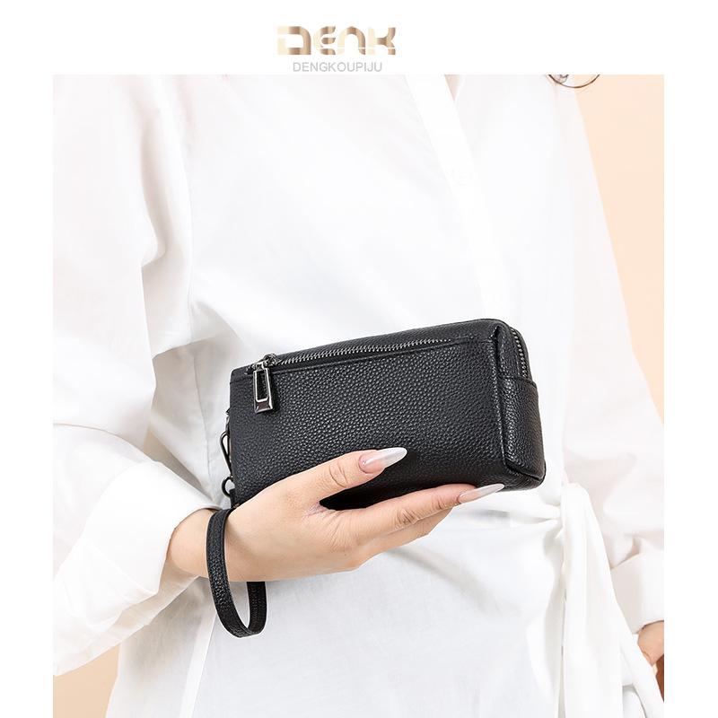 Clutch Three-zipper Genuine Leather Coin Purse Casual Mobile Phone Bag Cowhide Handbag Shoulder Bag