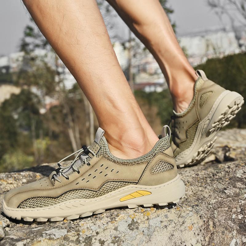 Fashion Summer Band Outdoor Mesh Shoes Quality Leather Men Casual Shoes Outdoor Breathable Flats Sneakers Male Comfortable Walking Shoes