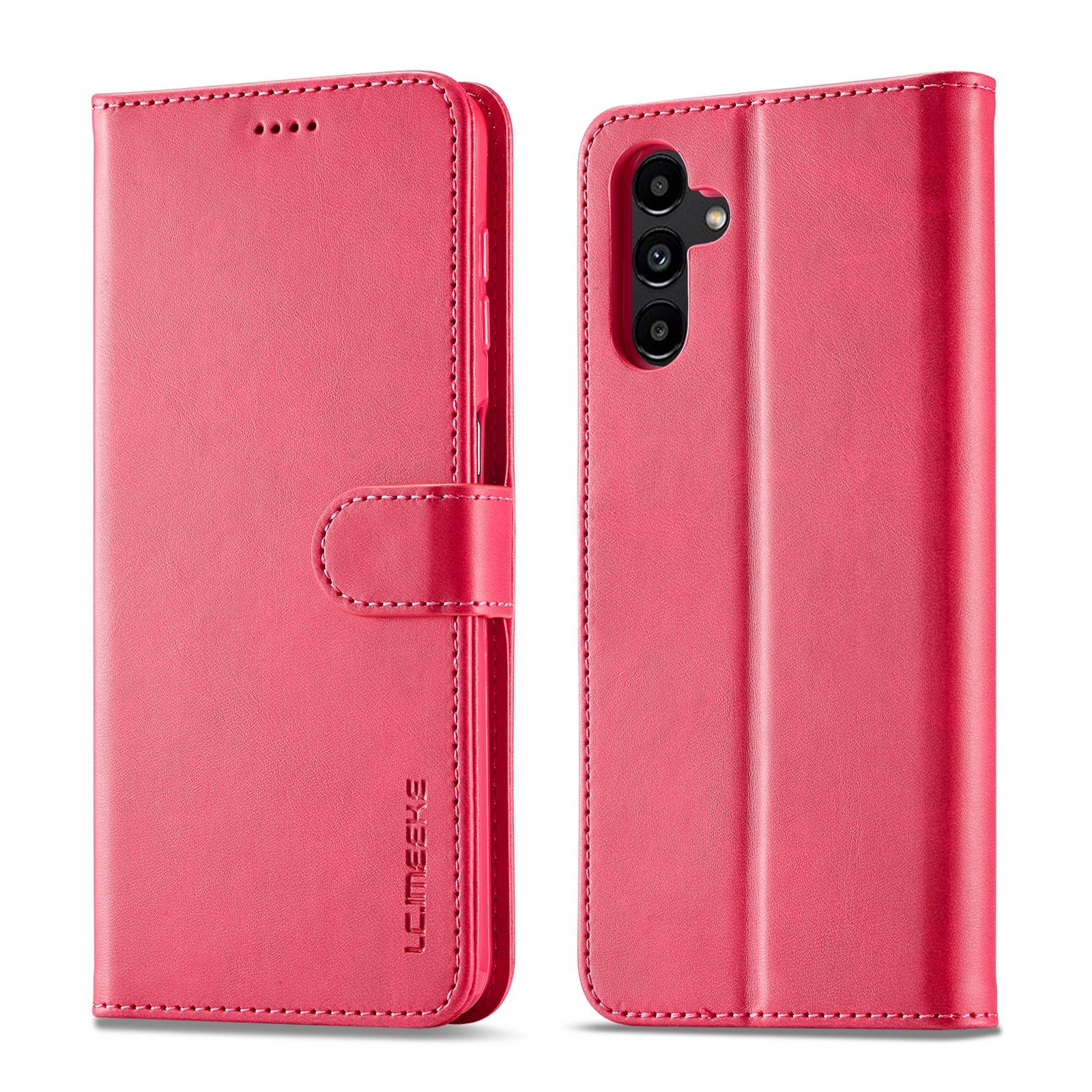 

LC.IMEEKE For Samsung Galaxy A35 5G Cell Phone Case Calf Texture Stand PU Leather Wallet Cover Rose