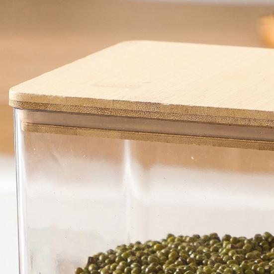 Large Square Flour Sugar Storage Container Airtight Plastic Food Jar with Wooden Lid for Flour Sugar Cookies Rice Coffee Beans Kitchen Pantry