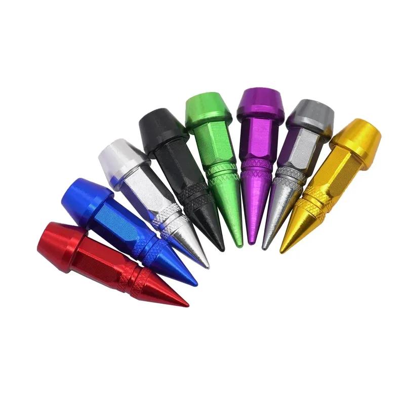 4pcs Car Tires Rim Valve Aluminum Car Wheel Tire Valve Caps Colorful Spiked Lug Nuts Wheel Air Valve Cover Automobile Parts