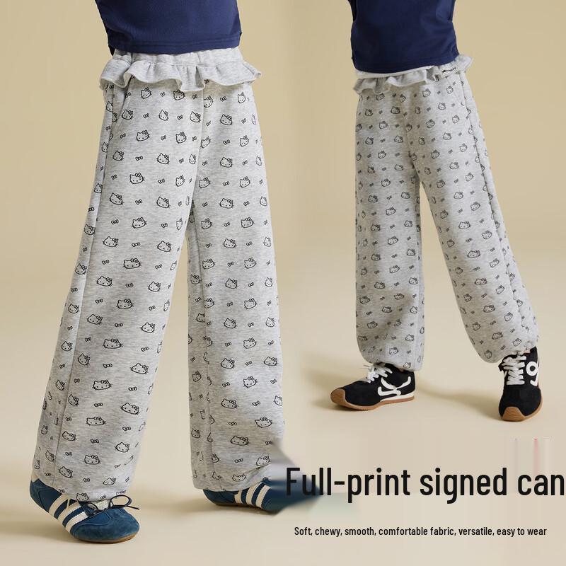Hello Kitty Girls  2026 Spring Cartoon Print Loose Casual Sweatpants 160