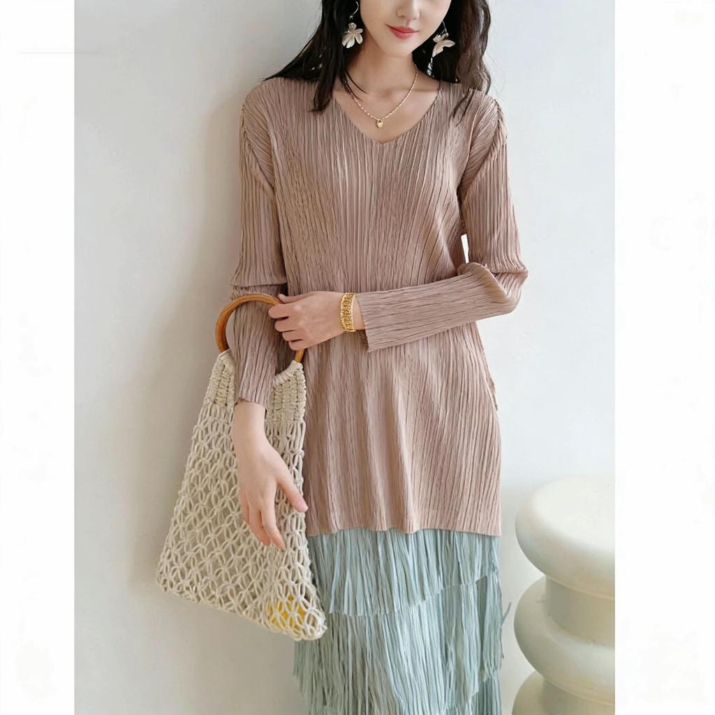 2026 Spring Miyake Pleated High-End Casual Mid-Length Top