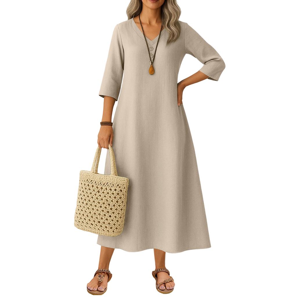 Dress For Women Long Boho Beach Dress Elegant Maxi Dress V-Neck 3/4 Sleeve Dress
