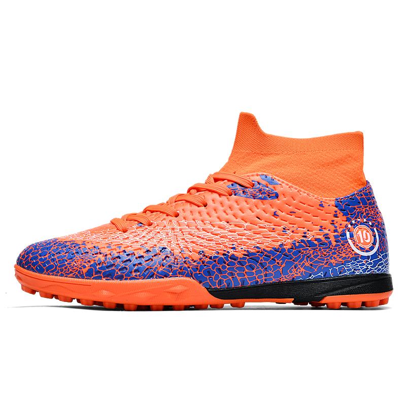 

Мужские футбольные бутсы с мягкой резиновой подошвой, с короткими гвоздями, для искусственного газона, детские футбольные бутсы из кожи 45 оранжевый