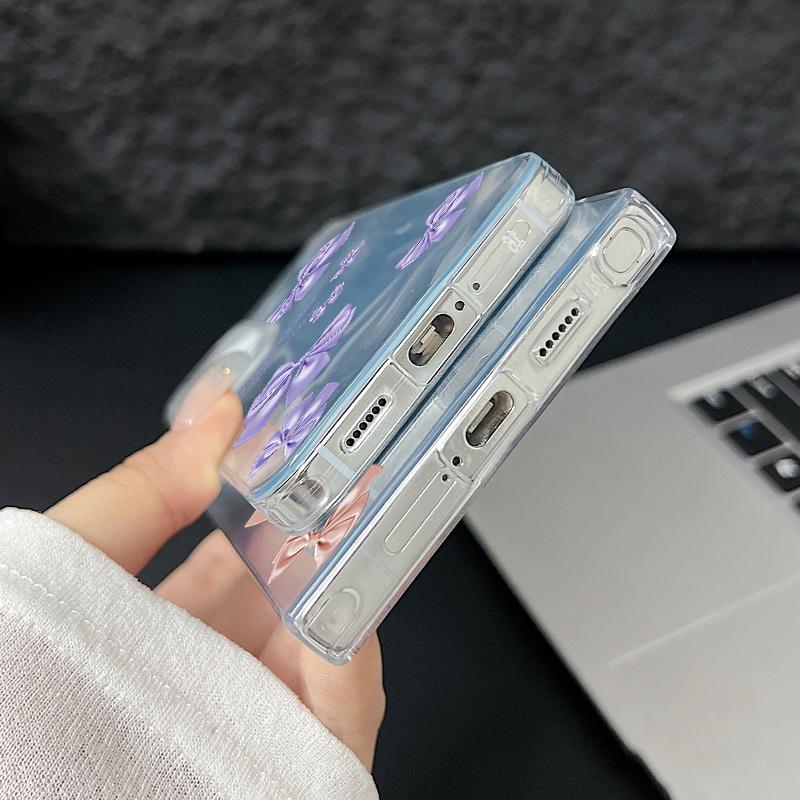 Floral Pattern Slim TPU Soft Edge Phone Case For Samsung S25 Ultra S24 FE S23 A56 A36 A16 A55 Feather Sparkling Shockproof Glitter Hard PC Back Cover