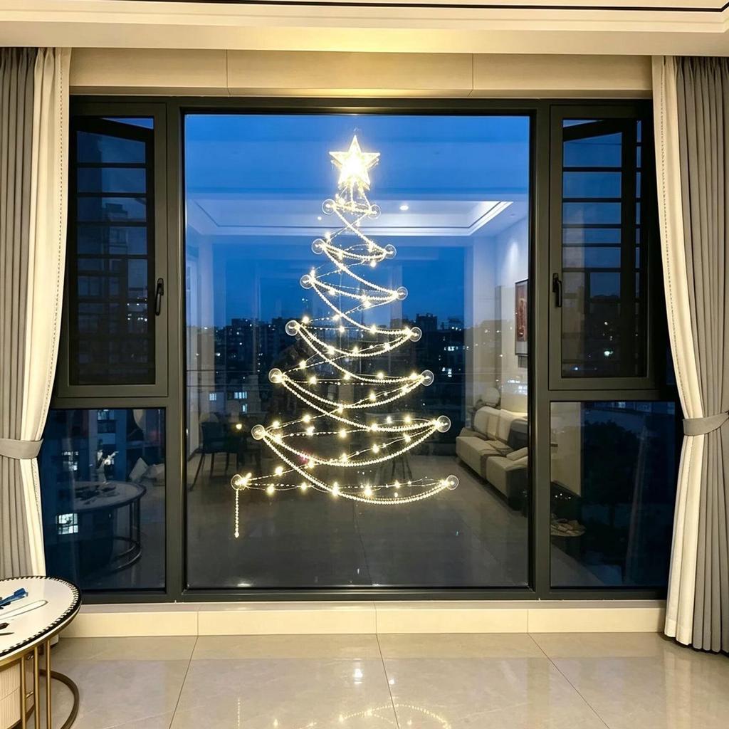 2027 DIY Floor-to-Ceiling Christmas Tree Window Lights Decoration for Festive Living Room