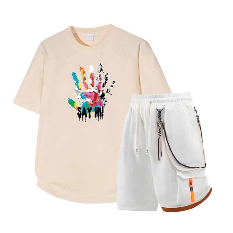 Dmo Men's Short Sleeved Set Summer Short Sleeved Slim Fit Upper Garment Men's Two-piece Set