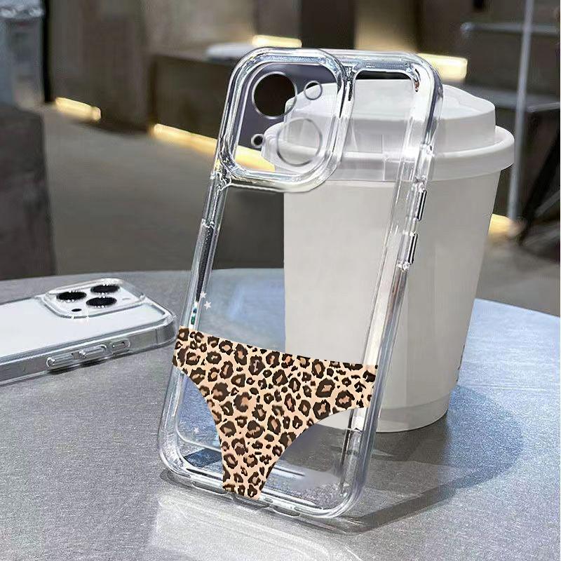 Leopard Underwear Phone Case for iPhone 17 Air 16 15 14 13 12 11 Pro Max Plus Mini 8 7 Soft Transparent Cover Fundas Accessory