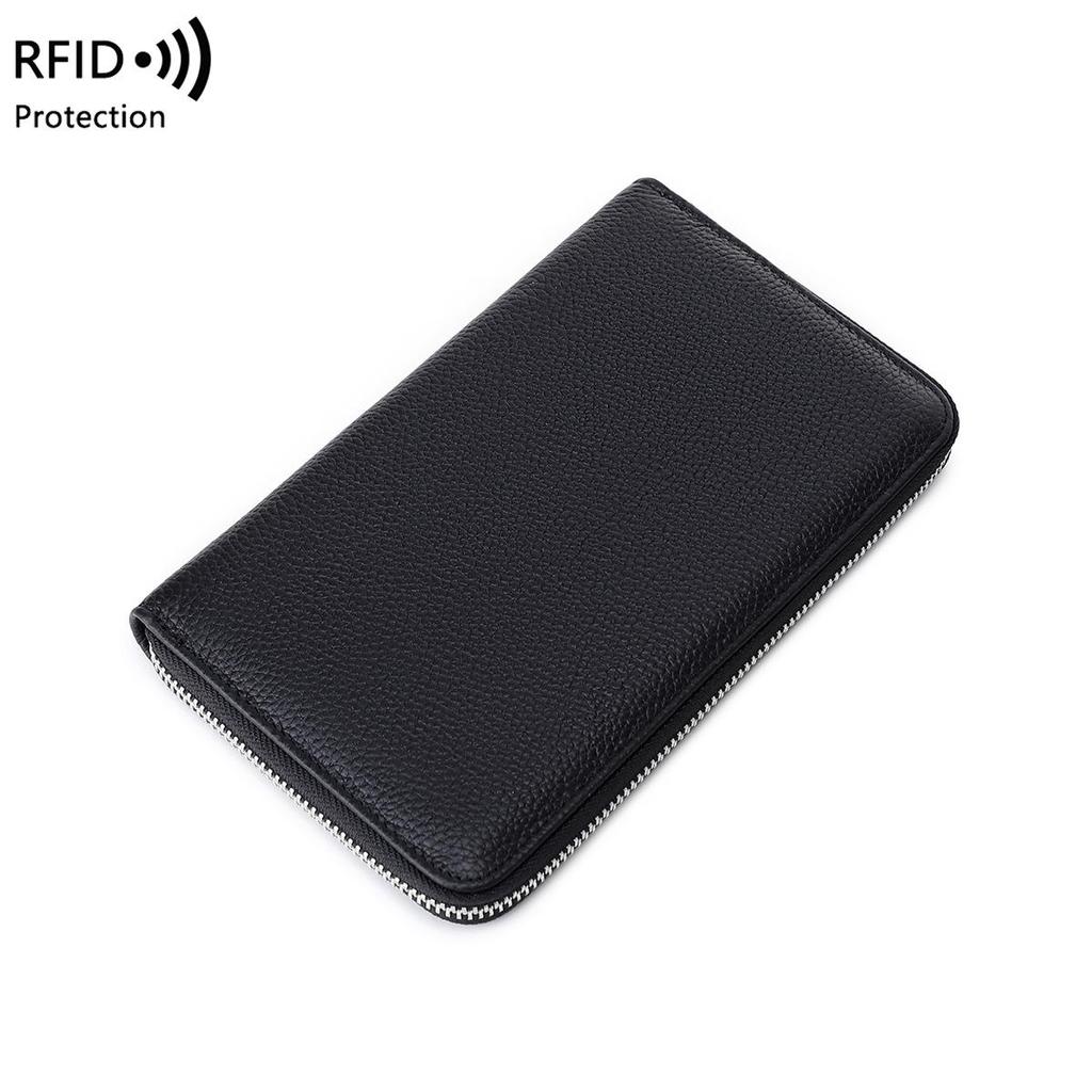 RFID Anti-Magnetic Women's Genuine Leather Long Wallet with Zipper and Large Capacity